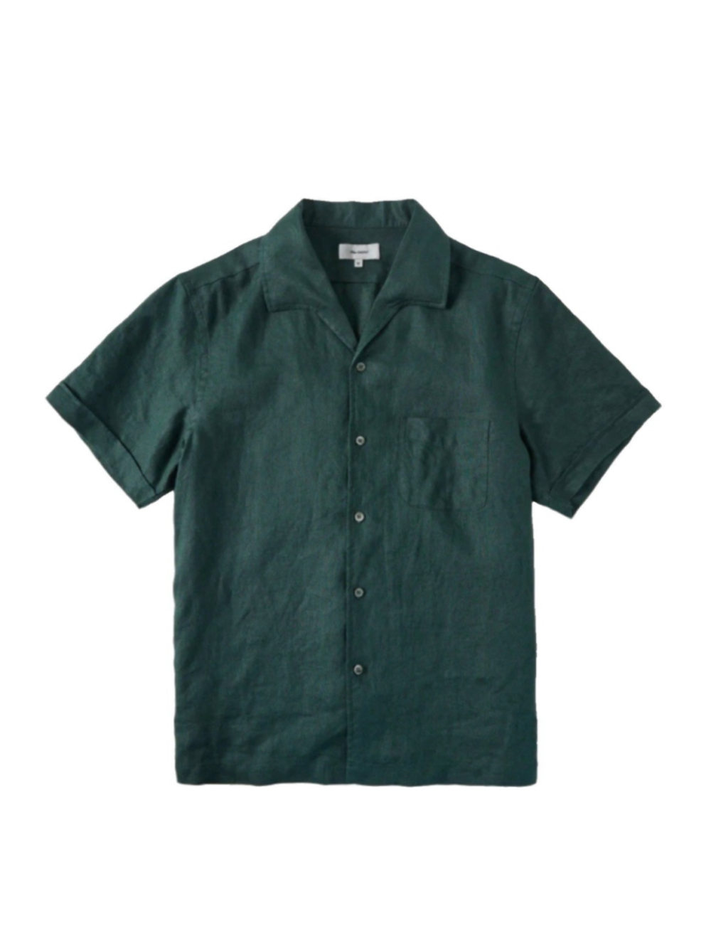 1950s Italian Collar Linen Short Sleeve Shirt L Green Sz XL TC